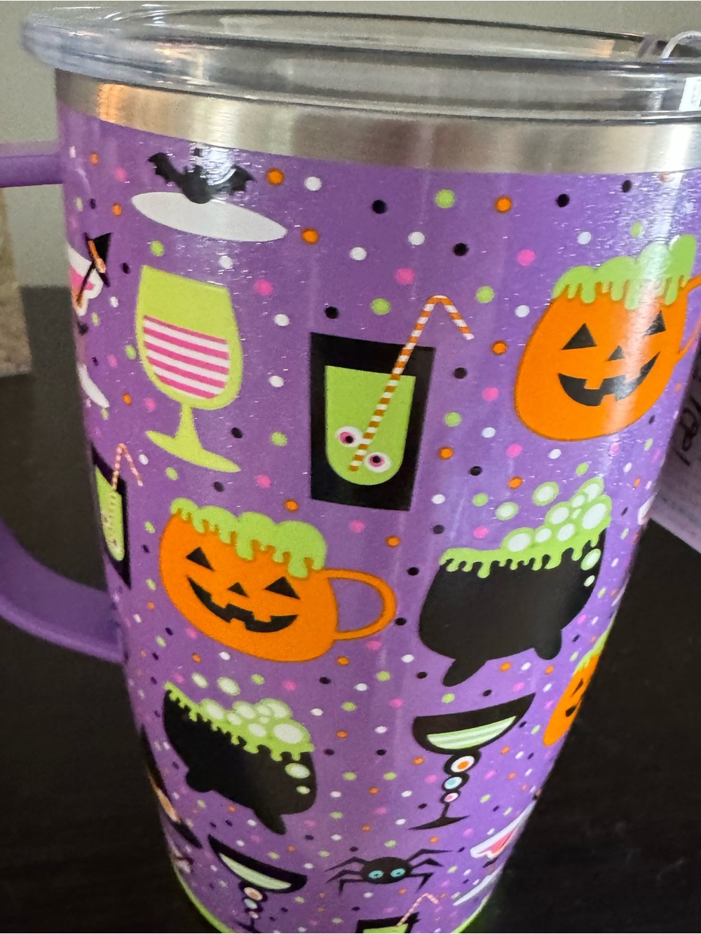 Halloween Party Travel Mug - Purple Spooky Print Swig 18 oz